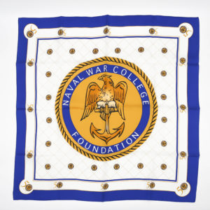 Blue and White Scarf with Naval War College Foundation 50th Anniversary Logos and Gold Accents