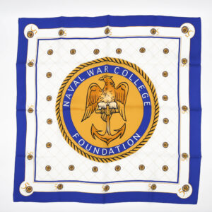 Blue and White Scarf with Naval War College Foundation 50th Anniversary Logos and Gold Accents