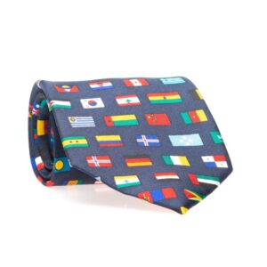 Navy Blue Tie with an International Flag Pattern
