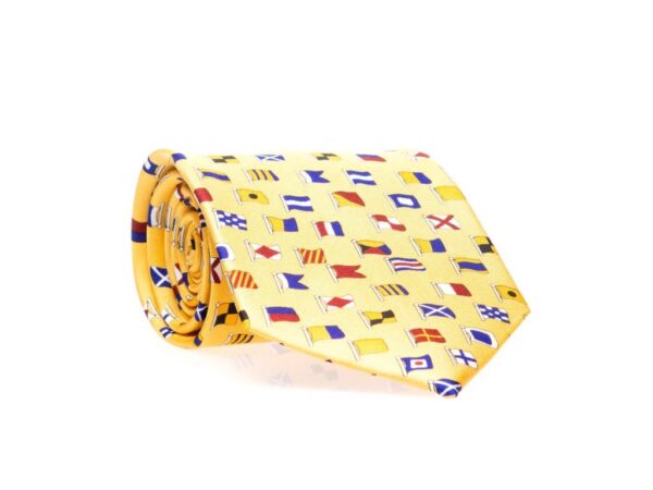 Gold Tie with Nautical Flags Pattern