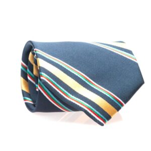 Navy Blue Batesy Tie with Gold, Green, and Red Striped Accents