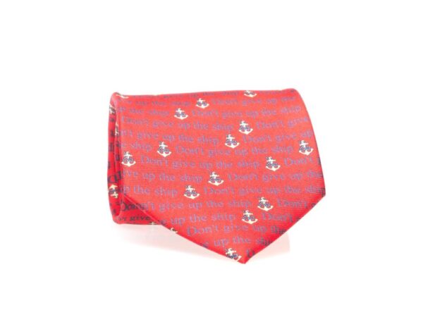 Red Tie with "Don't Give Up the Ship" Verbiage and White Anchors