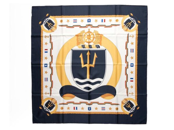 Navy Blue and Gold Scarf with Naval War College Logos and Nautical Accents