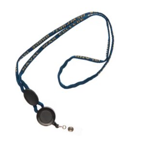 Blue Lanyard with Gold Naval War College Newport, Rhode Island Verbiage and Black Clasp for Card Holder