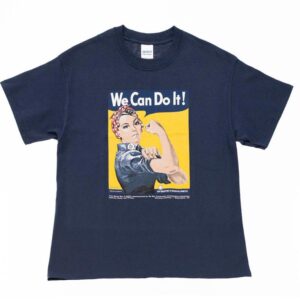 Navy Blue, Short Sleeve, Crew Neck Shirt with "We Can Do It" Graphic