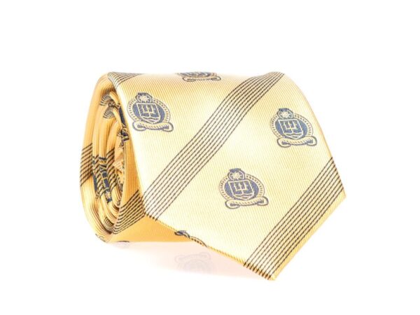Men's Gold Tie with Navy Blue Accents and Navy Blue Naval War College Logos