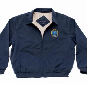 Blue Grey Microfiber Jacket with Naval War College Logo on Chest