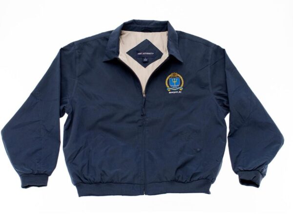 Blue Grey Microfiber Jacket with Naval War College Logo on Chest