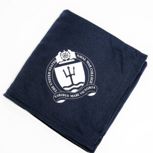 Navy Blue Sweatshirt Blanket with White Naval War College Logo in the Corner