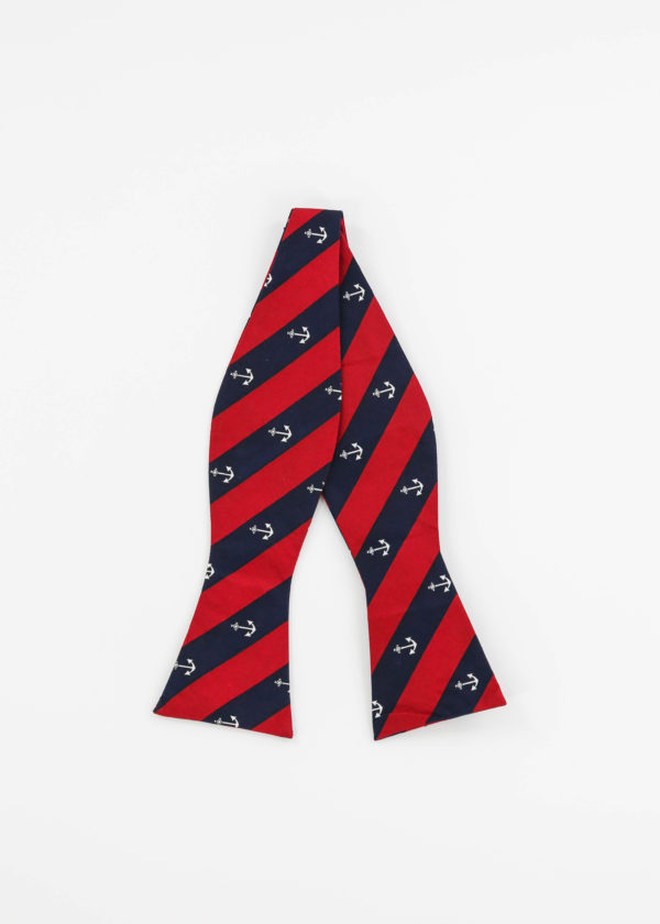 Navy Blue and Red Men's Bow Tie with White Anchors