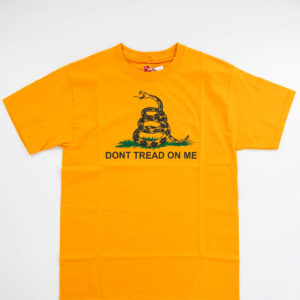 Gold, Crew Neck, Short Sleeve T-Shirt with "Don't Tread on Me" Graphic