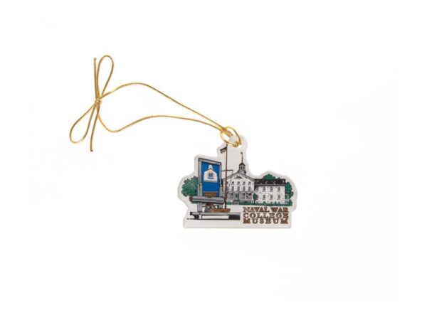 Naval War College Museum Building Holiday Ornament with Stretchy Gold Ribbon