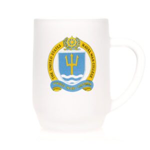 Frosted Glass Beer Mug with Etched Naval War College Logo