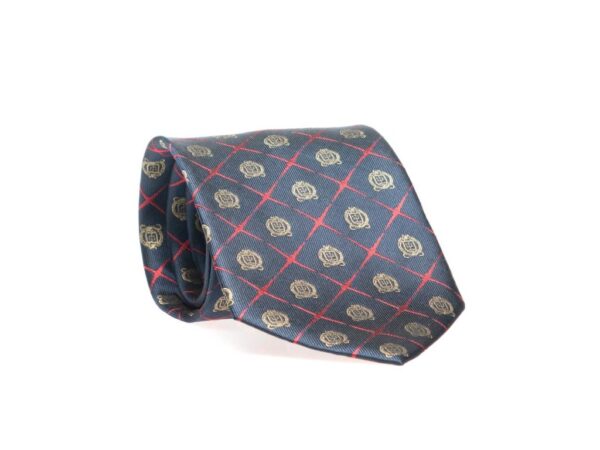Navy Blue Tie with Red Accents and Gold Naval War College Logos