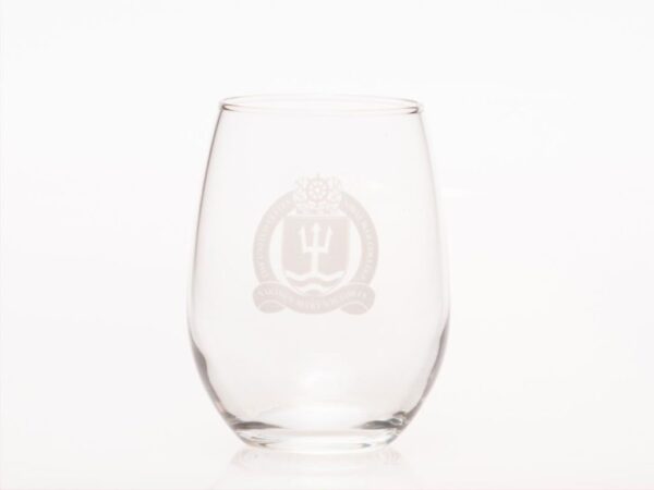 Stemless Wine Glass with Etched Naval War College Logo