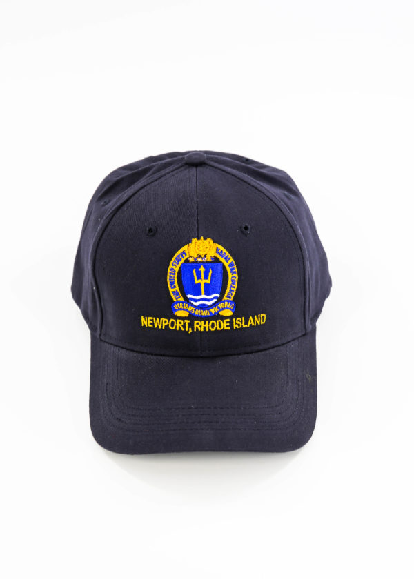 Navy Grey hat with Naval War College Logo and Newport, Rhode Island Verbiage