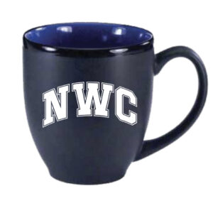 Blue mug with NWC written in vintage lettering