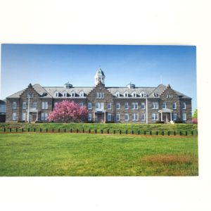 Colorful postcard of Luce Hall in the spring