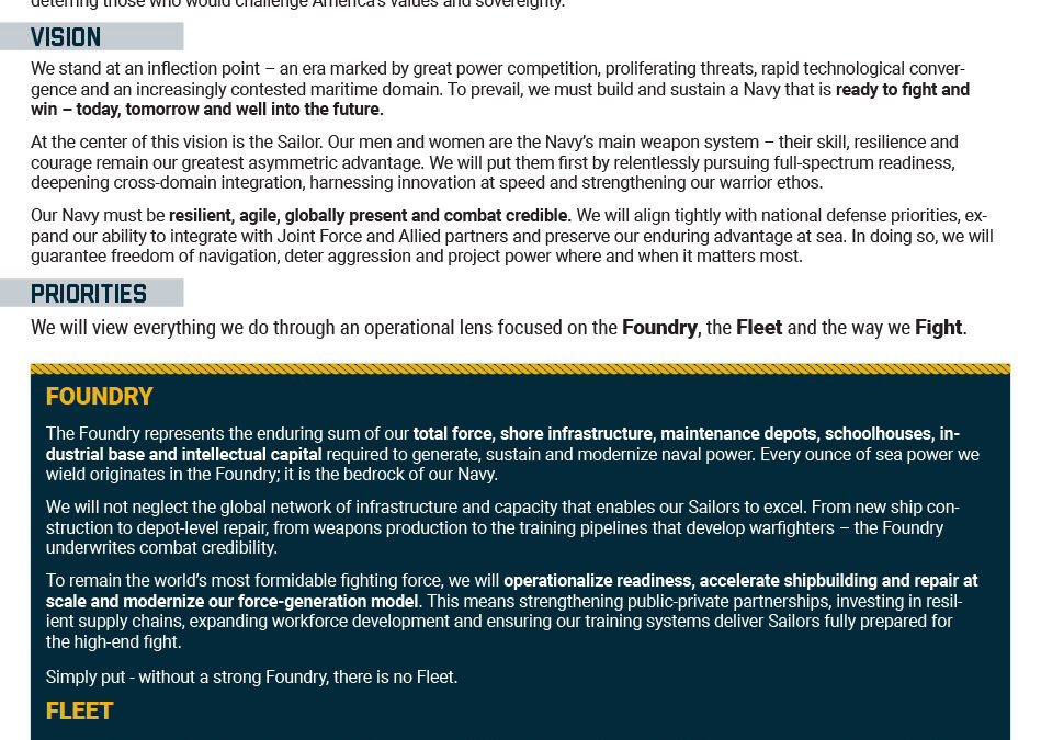 CNO Releases Priorities: Foundry, Fleet, and Flight